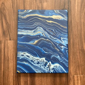 Navy And Gold Acrylic Pour on 8x10” Canvas, Original Painting, Unique Art, Abstract Art, Unique Home Decor, Fluid Art Painting, Paint Pour