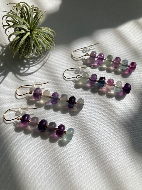 Rainbow Fluorite Earrings, Sterling Silver or 14K Gold Filled Earrings, Gemstone Dangle Earrings