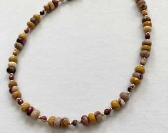 Mookaite Jasper Beaded Necklace, 14K Gold Filled, Natural Mookaite Jasper Jewelry, Beaded Gemstone Necklace, Adjustable Necklace