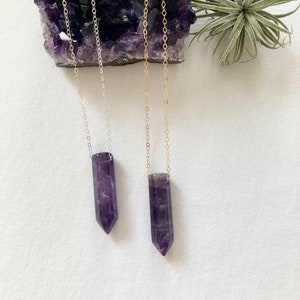Amethyst Point Necklace, Dainty Sterling Silver or 14K Gold Filled Necklace, Genuine Amethyst Pendant, Minimalist Crystal Point Necklace