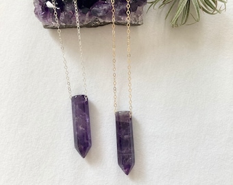 Amethistpuntketting, sierlijke sterlingzilver of 14K gold filled ketting