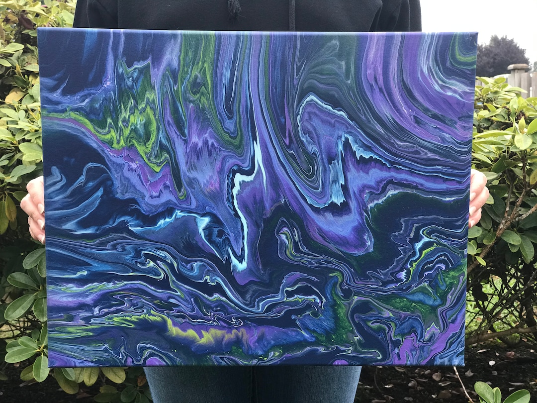 Northern Lights Inspired Acrylic Pour Painting on 16x20 Canvas