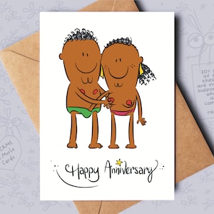 Black funny, naughty card for an anniversary, ideal for a girlfriend, boyfriend, fiancé, fiancée, husband, wife, couple or other half.