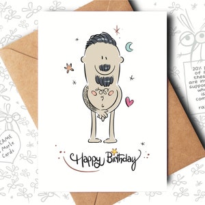 Black Beard Tattoo - Carte d'anniversaire amusante pour lui, un meilleur ami, un petit ami, un fiancé, un mari ou un partenaire pour son anniversaire.