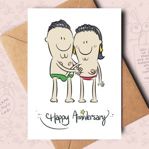 Dark hair funny, naughty card for an anniversary, ideal for a girlfriend, boyfriend, fiancé, fiancée, husband, wife, couple or other half.