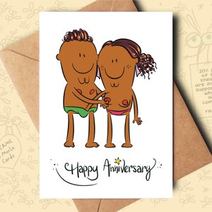 Dark brown funny,  naughty card for an anniversary, ideal for a girlfriend, boyfriend, fiancé, fiancée, husband, wife, couple or other half.