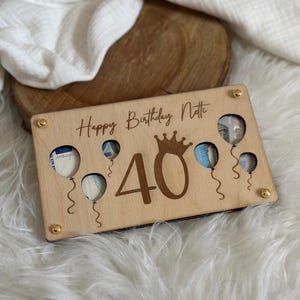 Geburtstagsgeschenk | Geschenk personalisiert | Geschenk 40. Geburtstag | Geschenk Runder Geburtstag | Holzkarte | Ballon | Geldgeschenk
