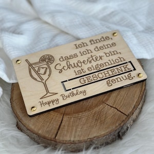 Geburtstagsgeschenk | Geschenk personalisiert | Geschenk Schwester | Geschenk Runder Geburtstag | Holzkarte | Aperol | Geldgeschenk