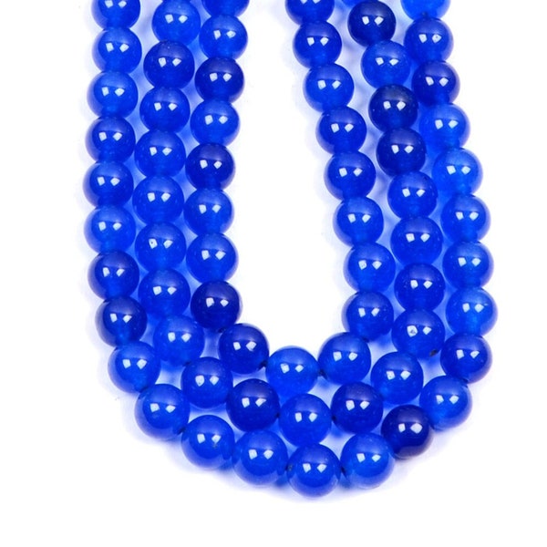 44 piezas de cuentas de piedras preciosas de cuarzo azul, cuentas redondas lisas, cuentas de cuarzo azul, cuentas de 13 pulgadas, cuentas de hebra, cuentas perforadas de cuarzo azul, tamaño 8 MM