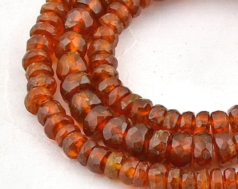 Garnet beads, rondelle beads, gemstone beads, 13 inch 5-6 mm beads, natural hessonite garnet beads, jewelry making beads, faceted beads