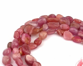 Natural Pink Sapphire Beads | Nuggets Shape Beads - Smooth Beads - 13 Inch Strand 11-14mm Beads - Sapphire Beads - For Jewelry Beads