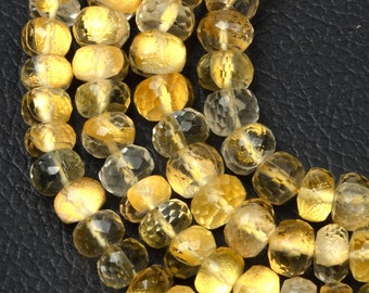 Cuentas de cuarzo amarillo rondelle: hilo de cuentas de piedras preciosas facetadas de 7-8 mm