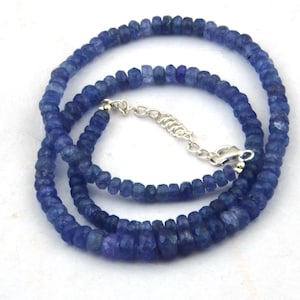 Tanzanite Necklace, Beaded Necklace, Faceted Rondelle 4-8mm Tanzanite Beaded Necklace, Tanzanite Jewelry, Birthday Gifts, 925 Silver Lock