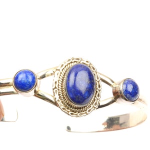 Stone Bracelet Natural Lapis Lazuli Bangle , Gemstone Bangle , Ethnic Cuff Bracelet , Adjustable Bangle , 925 Sterling Silver Plated Jewelry
