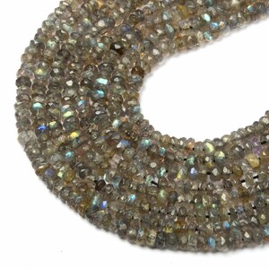 Labradorite Beads, Gemstone Beads, Rondelle Beads, 13 Inch Strand Size 3-4 MM Beads, Natural Labradorite Gemstone Beads, Faceted Beads,