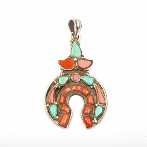 Coral & turquoise pendant, turquoise oyster pendants, silver pendant, coral pendant gift, turquoise jewelry, antique pendant