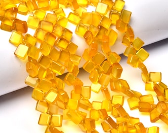 5MM Yellow Chalcedony Gemstone Beads, Chalcedony Beads, Square Shape Beads, 8 inch Strand Size Chalcedony Beads For Jewelry Making