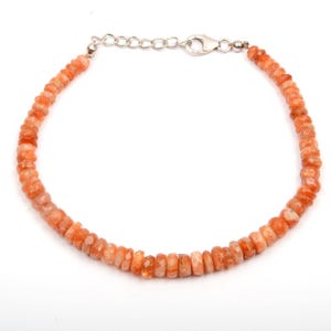 sunstone bracelet, rondelle beads bracelet, 925 silver bracelet, 7 inch beads bracelet, size 4-6 mm beads, handmade bracelet