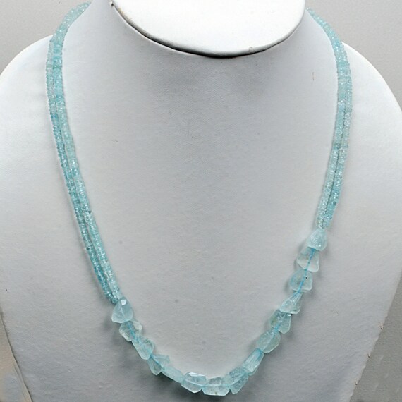 Aquamarine Beaded Necklace Natural Aquamarine gemstone Beads Etsy