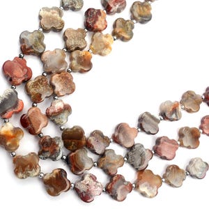 Koraliki z agatu Crazy Lace: kształt koniczyny, sznur 8 cali