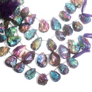 Ab Quartz Beads, amethyst druzy beads, Rough Beads, Pear Shape Beads, Gemstone Beads | 8 Inch Strand | Jewelry Beads | Aura Quartz Beads