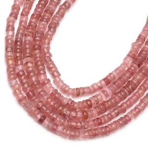 strawberry quartz beads, natural strawberry beads, wheel shape beads, 16 inch strand beads, drilled beads, smooth beads, handmade beads