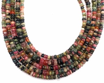 Multi Tourmaline Beads Rondelle Beads Faceted Gemstone Strand, 4 mm For Jewelry