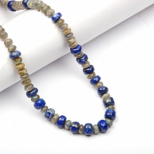 Labradorite And Lapis Lazuli Gemstone Beads Rondelle Shape Smooth Beads 18Inch Strand 6-8 MM Beads Jewelry Making Beads Rondelle Plain Beads