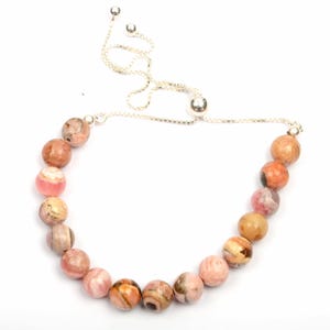 natural rhodocrosite bracelet, beaded bracelet, adjustable bracelet,  silver ball chain bracelet, 6 mm smooth round shape beads bracelet