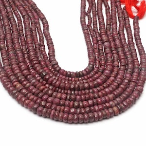 Ruby Beads, Natural Ruby Gemstone Beads, Rondelle Shape Beads, 4-5 MM Beads, Drilled Beads, Faceted beads, Handmade Beads, Ruby Strand