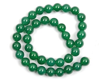 Zielone koraliki chalcedonowe: gładkie okrągłe koraliki z kamieni szlachetnych, sznur 8 mm, 13 cali