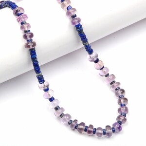 Amethyst And Lapis Lazuli Gemstone Beads, Rondelle Shape Smooth Beads, 18 Inch Strand 4 & 7 MM Beads, Jewelry Making Beads, Gifted Beads