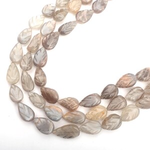 Gray Moonstone Beads, natural Moonstone beads, size 8X11-10X16 mm 8 inch beads, Leaf beads, drilled beads, Carving beads, Moonstone jewelry