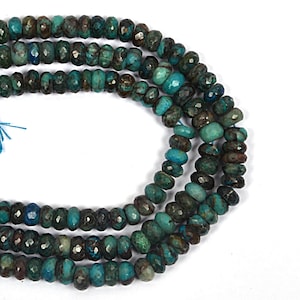 Chrysocolla beads, faceted beads, rondelle beads, drilled beads, handmade beads, natural chrysocolla beads, size 7 mm, handmade beads