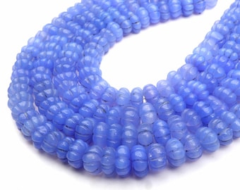 Blue Chalcedony Beads Rondelle Carving Bead 9-10 mm Carved Gemstone 8 inch Strand