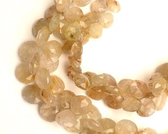 Natural Golden Rutile Beads, Rutilated Quartz Faceted Heart Gemstone 8 Inch Strand