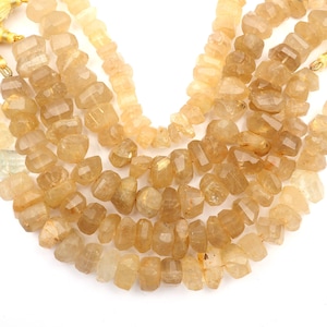 Cuentas de rutilo dorado, cuentas con forma pulida, cuentas de rutilo dorado natural, cuentas facetadas perforadas, cuentas de piedras preciosas sueltas