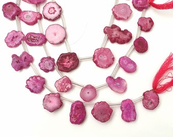 Pink Solar Quartz Beads Rough Uneven Handmade Jewelry Making, 8 Inch Strand