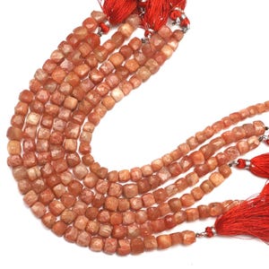 Sunstone Beads, Natural Sunstone Gemstone Beads, Faceted Beads, 8 Inch Strand 6-7 MM Beads, Cube Shape, Jewelry Making, Natural Beads