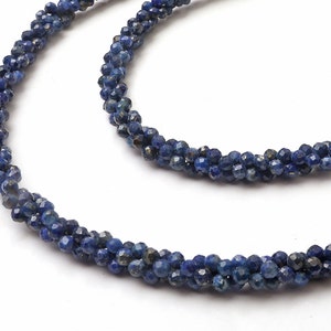 Natural Lapis Lazuli Beaded Necklace, Lapis Lazuli Necklace, Dimond Cut Round 2 MM Beads, 925 Silver Lock, Women Necklace, Natural Necklace