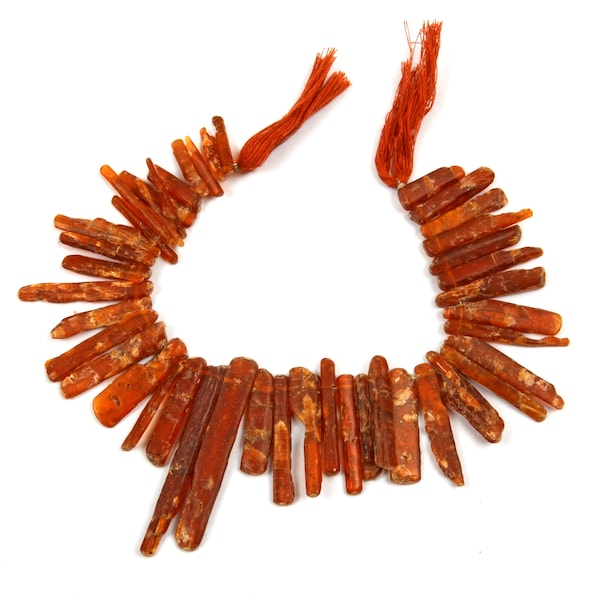 40 Pieces Orange Kyanite Gemstone beads uneven Shape Drilled Orange Kyanite Beads smooth Beads 7 inch strand rough beads Size 5X7-3X15 MM