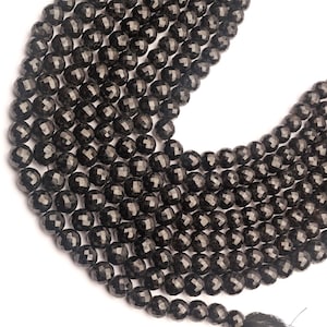 Black Spinel Beads, Faceted Beads, Round Beads, 8 Inch Strand 9 MM, Drilled Beads, Natural Spinel Beads, Handmade Beads, spinel necklace