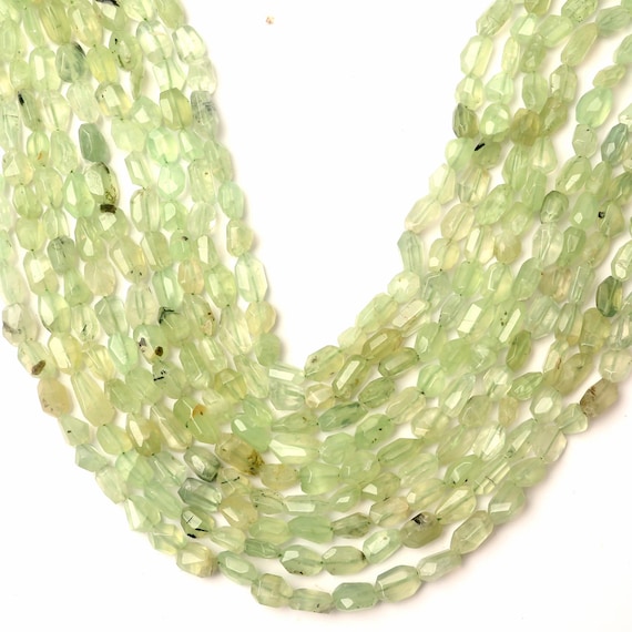 Faceted Prehnite Gemstone Beads - nuggets beads for jewelry (8 inch)