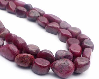 Natural Ruby Tumble Beads: 8-inch Strand, 6-9mm, AAA Quality