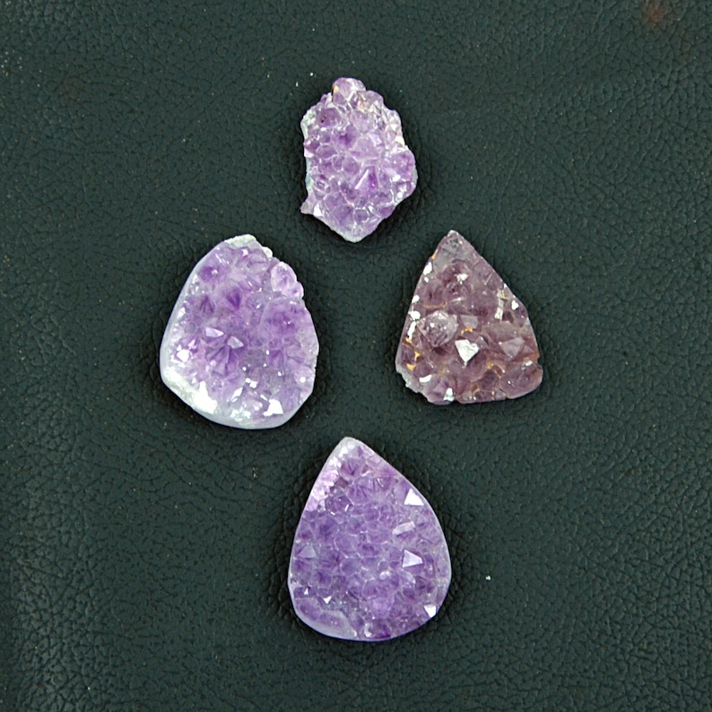 Amethyst Druzy gemstone Fancy Shape Druzy Drilled Gemstone 19X25-26X33 MM Fine Amethyst Loose Gemstone for jewelry 4 Pieces