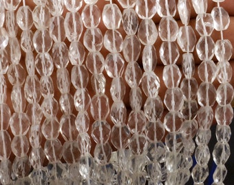 Contas de cristal Briolette: contas ovais perfuradas, fio de 14 polegadas, 8-10 mm