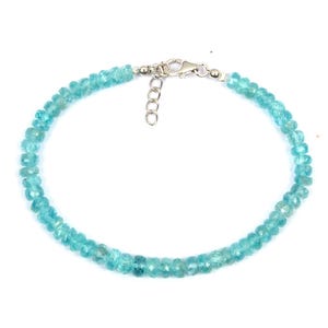 Apatite bracelet, beaded bracelet, size 5-6 mm 7 inch, faceted beads, sky blue apatite bracelet, gemstone bracelet, 925 silver bracelet