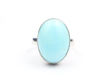 Blue Opal Statement Ring, 925 Sterling Silver, Oval Gemstone (13x18mm)