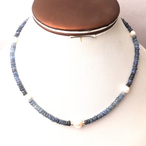 Blue Sapphire Necklace Rondelle Shape Beads Drilled Sapphire Beads 16 inch Necklace 4-5 mm 925 Silver Necklace natural sapphire necklace