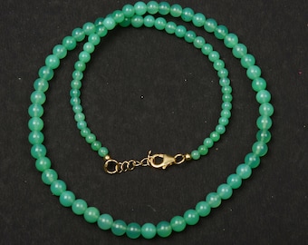 Green Chrysoprase Beaded Necklace: Gold Plated Silver Lock, 20 Inch